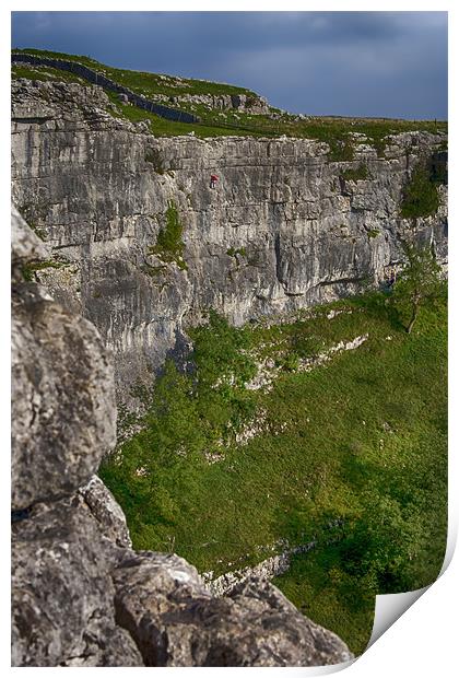 Rock Climbing in Malham Cove Print by Roger Green