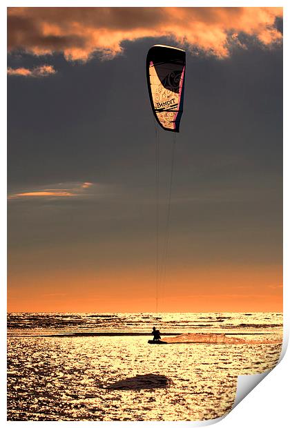 Kitesurfing at Sunset Print by Roger Green