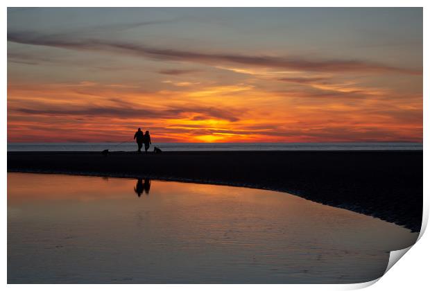 Walking the Dogs on Ainsdale Beach Print by Roger Green