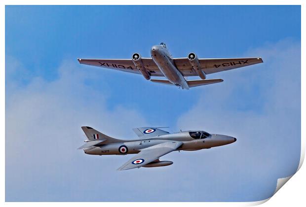 Canberra XH134 and Hunter XL557 Print by Roger Green