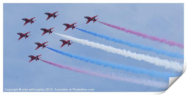 Red Arrows in Apollo Formation Print by alan willoughby