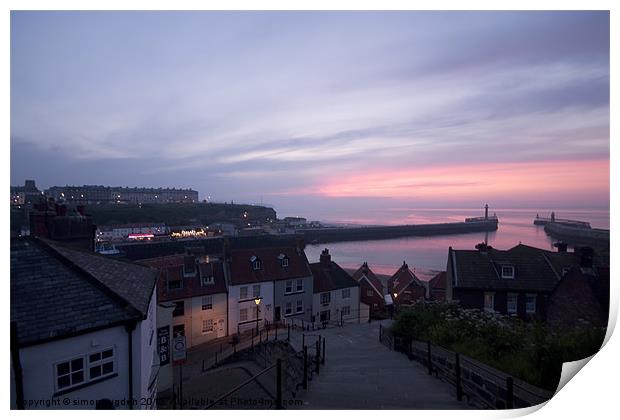 sunset whitby harbour Print by simon sugden