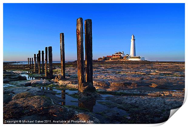 St. Mary's Lighthouse, sunset. Print by Michael Oakes