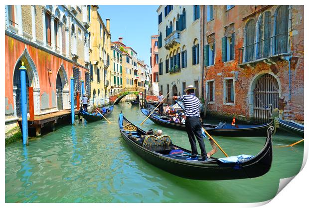 Gondolas on the canal                         Print by Michael Oakes