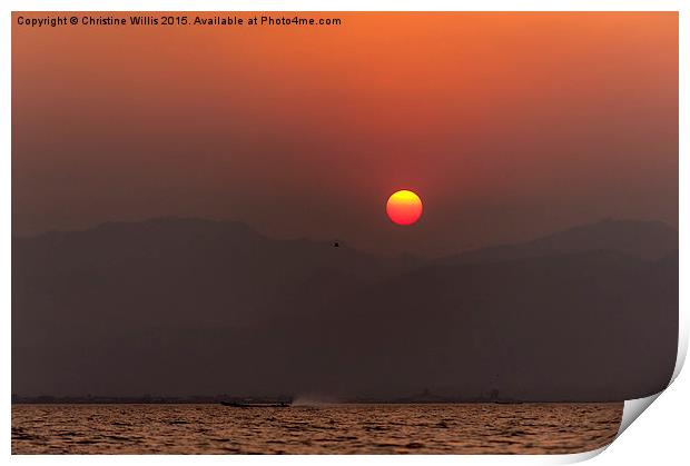  Nile Lake Sunset, Myanmar Print by Christine Johnson