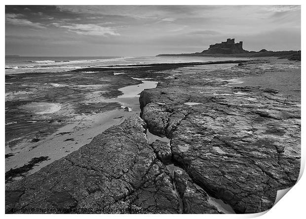 Bamburgh castle and coast No4 Print by Stephen Wakefield