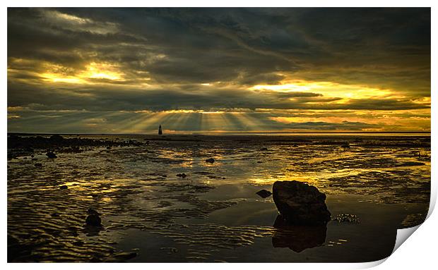 Rays, Rocks and a Lighthouse Print by Aran Smithson