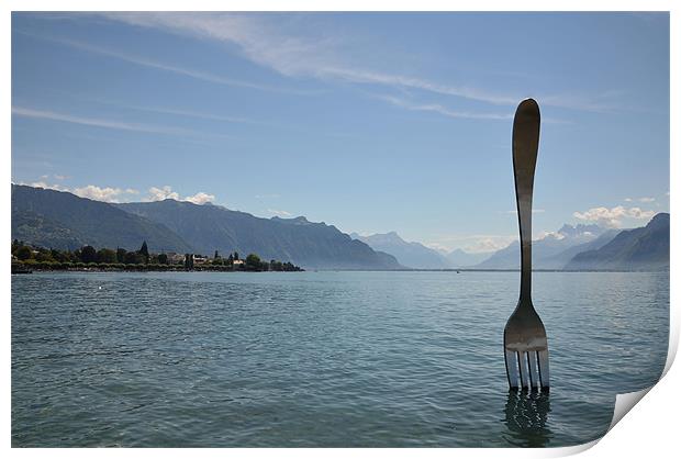 Food for thought on Lake Geneva Print by Russell Deaney