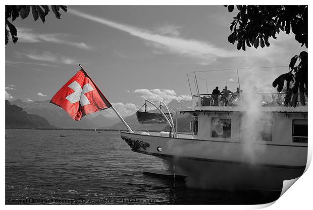 Steamboat on Lake Geneva Print by Russell Deaney