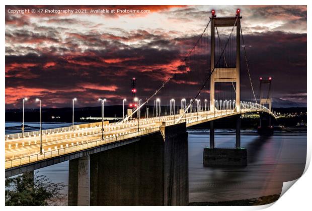 Rivers of Light on The Severn bridge Print by K7 Photography