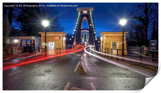 Rivers of Light on The Clifton Suspension Bridge,  Print by K7 Photography