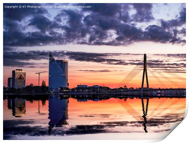 Majestic Sunset over Riga's Daugava River Print by K7 Photography
