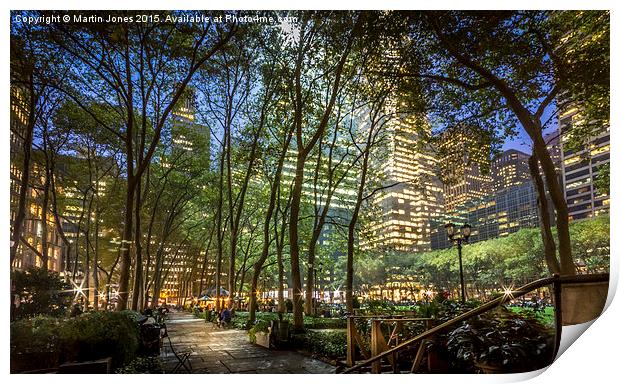  Bryant Park NYC. at Dusk Print by K7 Photography