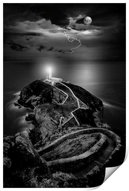 Lightning over South Stack Print by K7 Photography