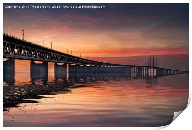 The Oresund Bridge at Sunset Print by K7 Photography