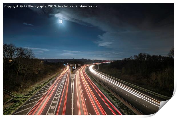 Motorway Sign Coming up in the Morning Light Print by K7 Photography