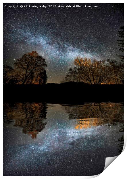 The Milky Way from Waterhead Pier, Coniston Water Print by K7 Photography
