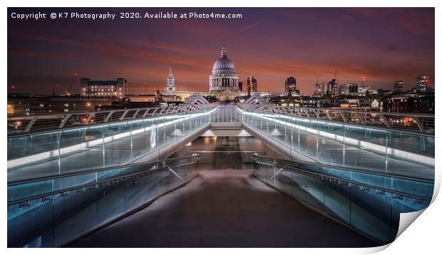 Over the Millennium Bridge to St Pauls Cathedral Print by K7 Photography