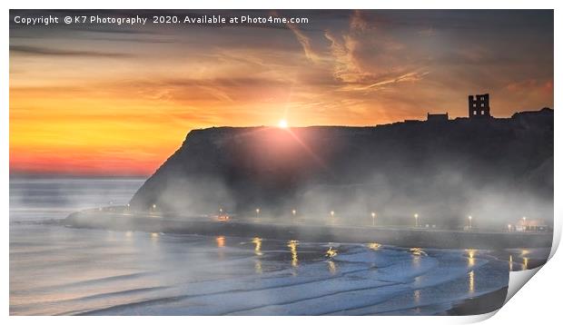 Sunrise over Scarborough Castle Print by K7 Photography