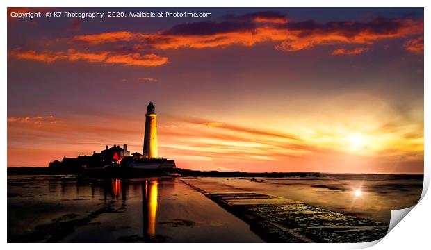 St Mary's Lighthouse Dawn Print by K7 Photography