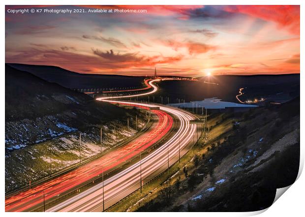 M62 - Motorway Over The Pennines Print by K7 Photography