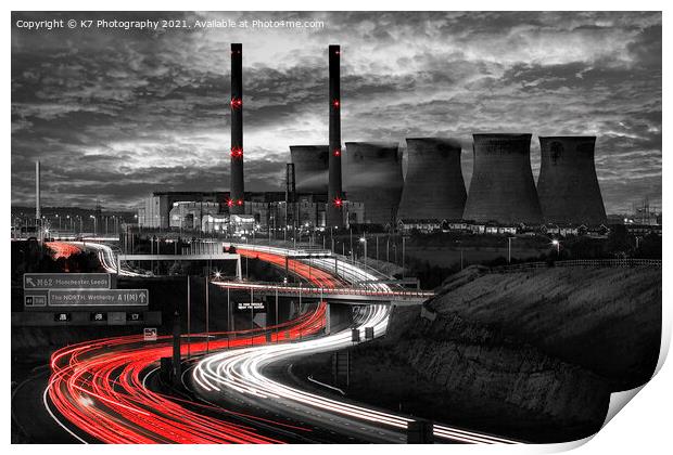 Vivid Light Trails of Ferrybridge Power Station Print by K7 Photography