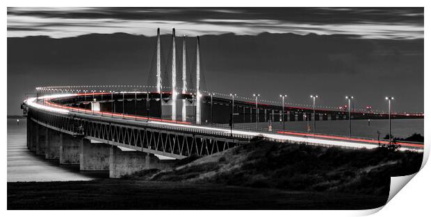 Rivers of Light Flowing Across the Oresund Bridge Print by K7 Photography