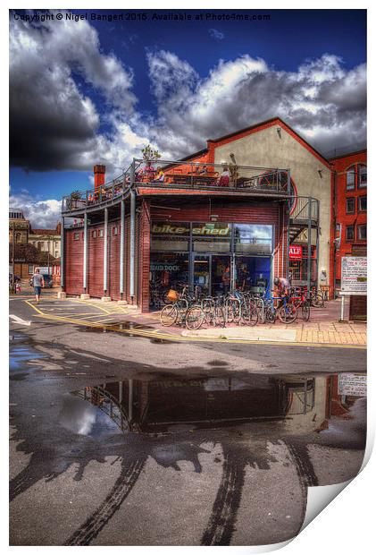  Bristol Docks Cafe and Bike Shop Print by Nigel Bangert