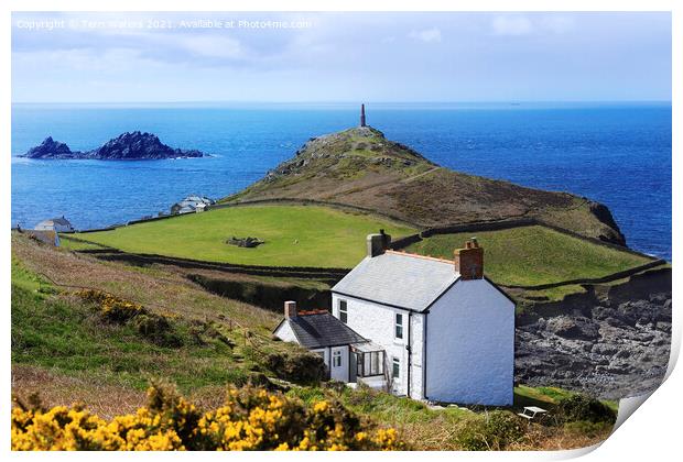 The Brisons, Cape Cornwall and Wheal Call Cottage Print by Terri Waters