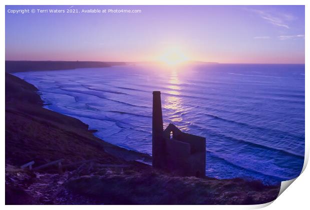 Wheal Coates Purple Sunset Print by Terri Waters