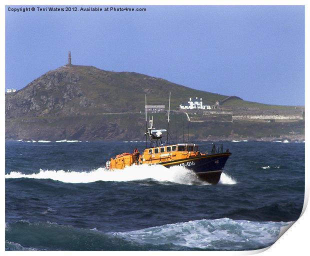 Tyne class lifeboat Cape Cornwall Print by Terri Waters