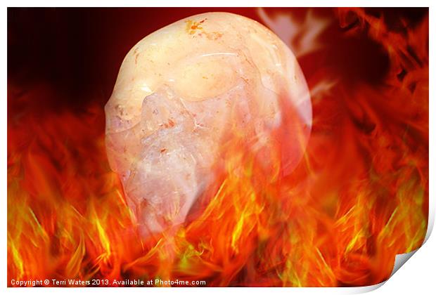 Flaming Crystal Skull Print by Terri Waters