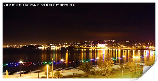 Torquay Strand And Torbay At Night Print by Terri Waters