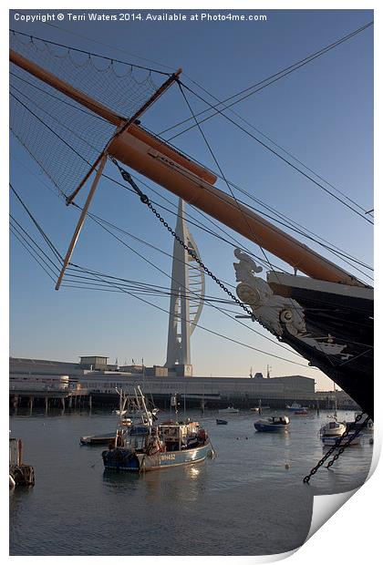 HMS Warrior Viewing The Spinnaker Tower Print by Terri Waters