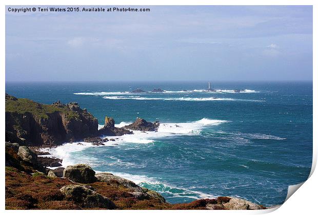 Lands End And Longships Lighthouse  Print by Terri Waters