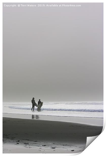 Surfers In The Mist Print by Terri Waters