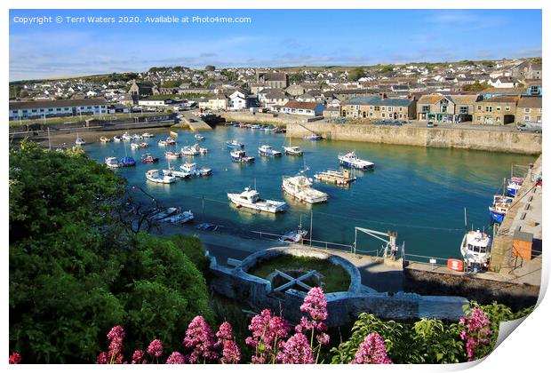Looking Down at Porthleven Inner Harbour Print by Terri Waters