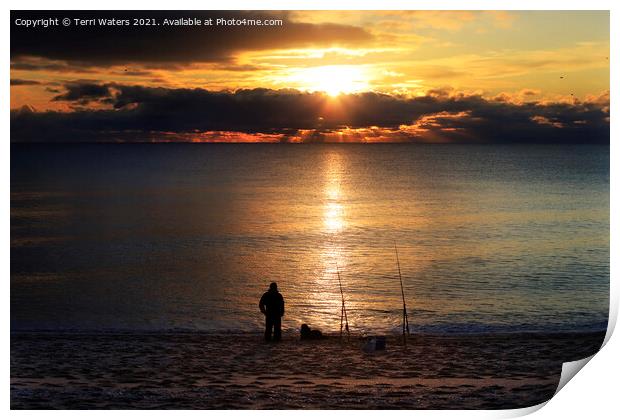 Loe Bar Fishing at Sunset Print by Terri Waters