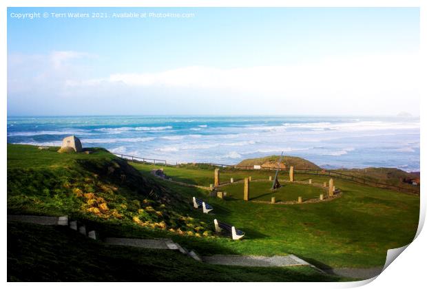 Droskyn Sundial Perranporth Print by Terri Waters