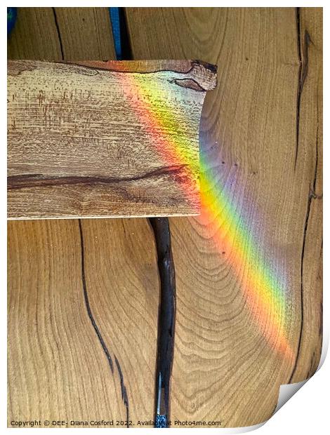 Rainbow rays over timber Print by DEE- Diana Cosford