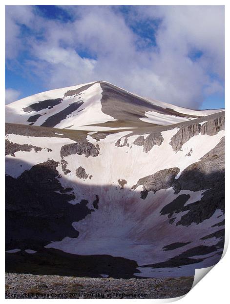 Snow fields near Mount Olympus Print by DEE- Diana Cosford