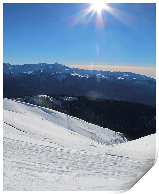 Sochi Winter Olympics mountain top Print by DEE- Diana Cosford