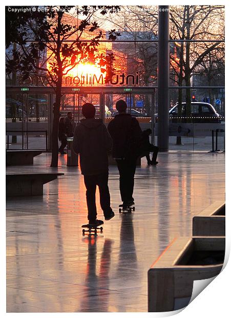 Milton Keynes Centre sunset & skateboarders  Print by DEE- Diana Cosford