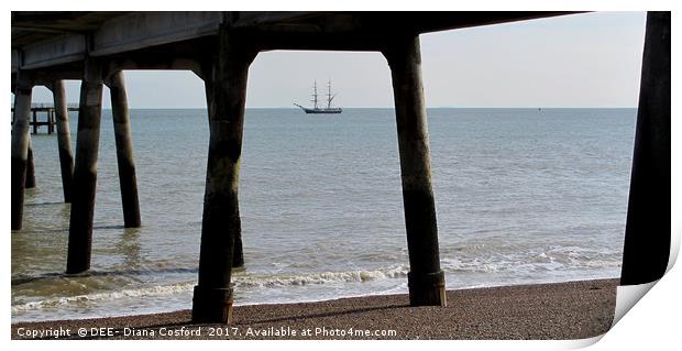 Schooner moored off Deal, Kent, Pier Print by DEE- Diana Cosford