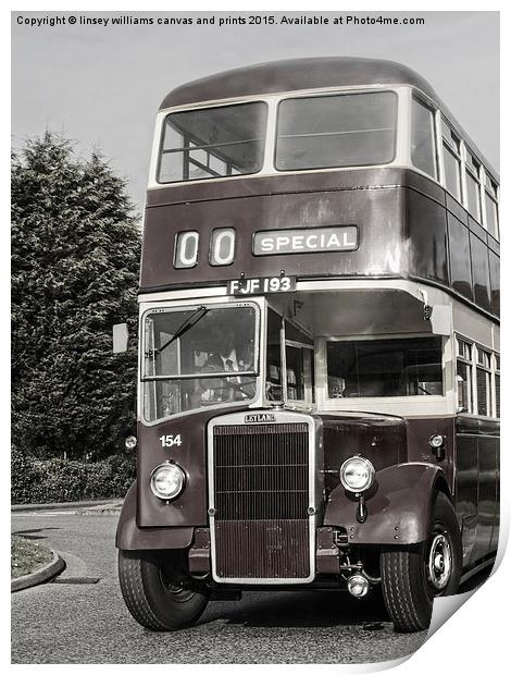 A 1950 Leicester City Double Decker Bus  Print by Linsey Williams