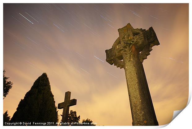 Star Trails in Graveyard Print by David  Fennings