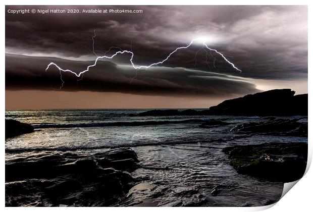 Trebarwith Lightning Print by Nigel Hatton