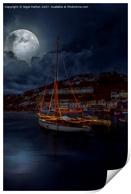 Moonlight Over Looe Print by Nigel Hatton