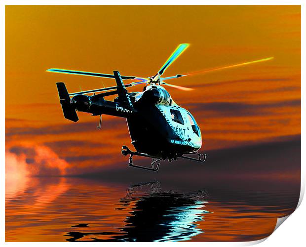 Kent air ambulance (solarised) Print by Sharon Lisa Clarke