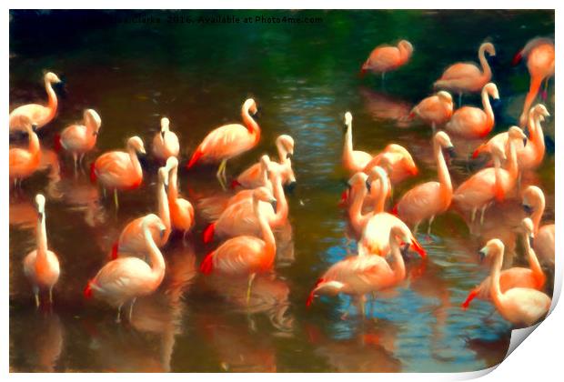 Flamingo party Print by Sharon Lisa Clarke